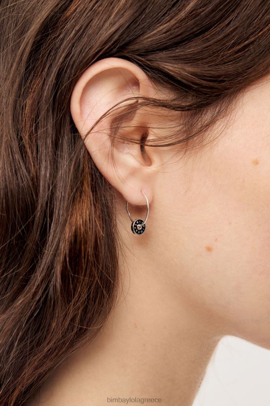 αξεσουάρ Bimba Y Lola Σκουλαρίκια κρίκοι με λογότυπο εμαγιέ L2L28829 μαύρος