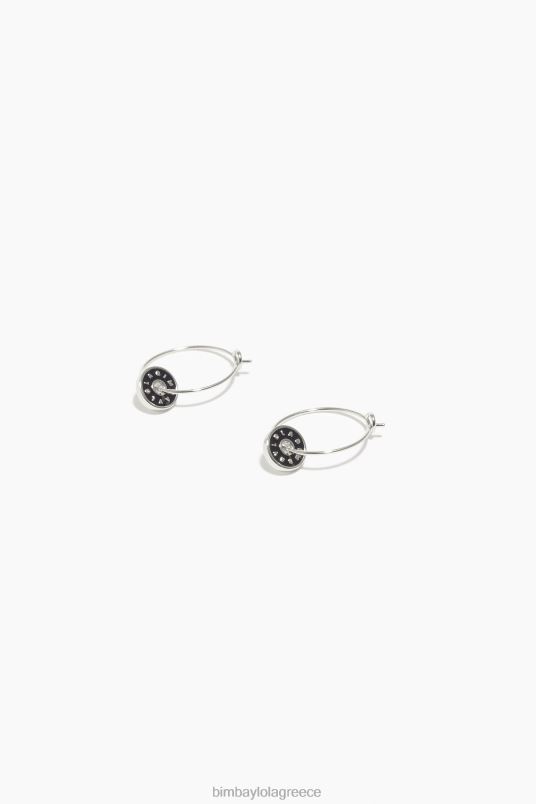 αξεσουάρ Bimba Y Lola Σκουλαρίκια κρίκοι με λογότυπο εμαγιέ L2L28829 μαύρος