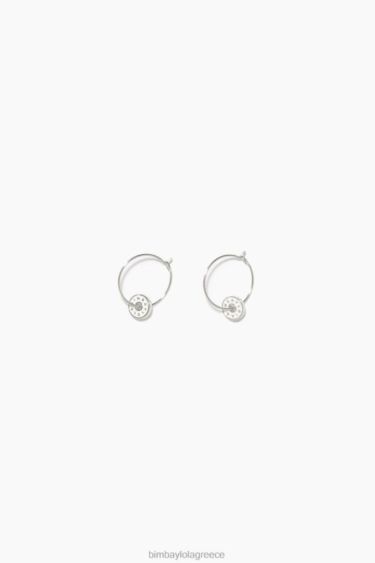 αξεσουάρ Bimba Y Lola Σκουλαρίκια κρίκοι με λογότυπο εμαγιέ L2L28830 άσπρο