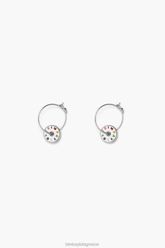 αξεσουάρ Bimba Y Lola μικρά σκουλαρίκια κρίκου με λογότυπο L2L28833 ασημί και πολύχρωμο