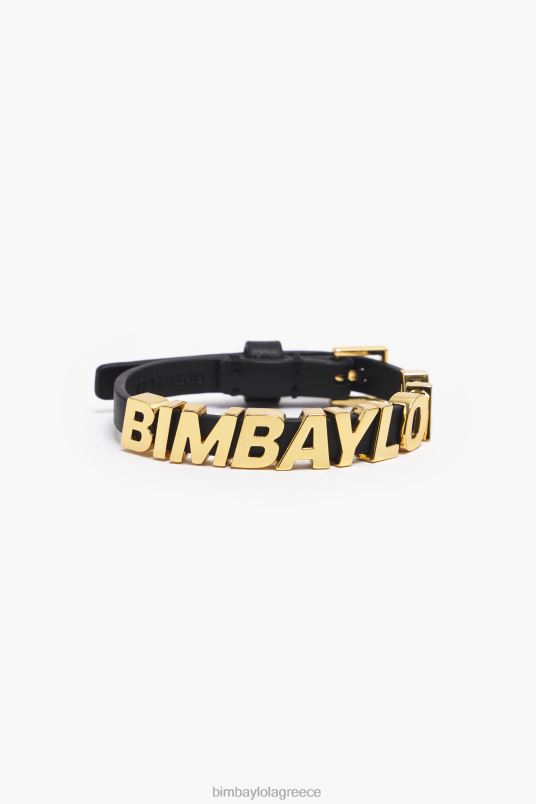 αξεσουάρ Bimba Y Lola δερμάτινο βραχιόλι με γράμματα με λογότυπο L2L281143 μαύρος
