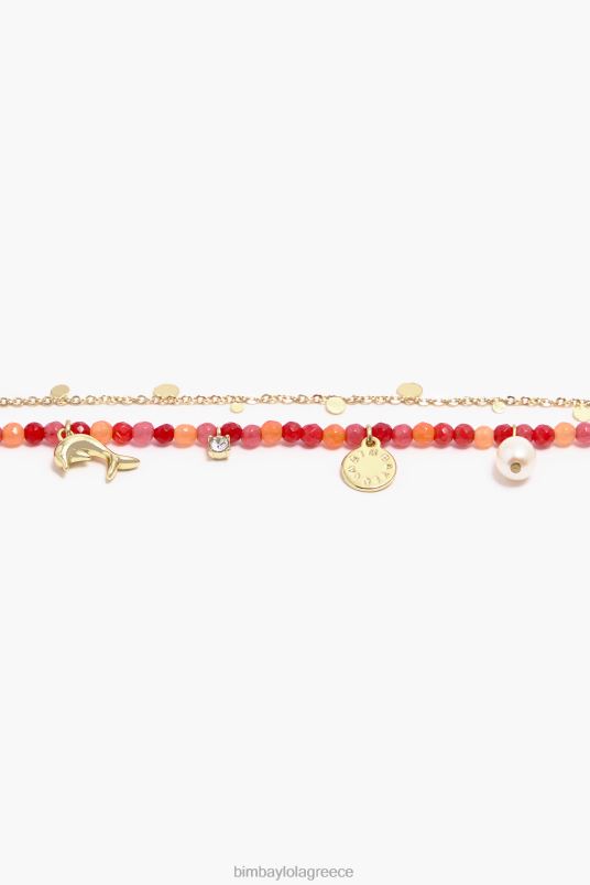 αξεσουάρ Bimba Y Lola βραχιόλι με διπλές πέτρες L2L28735 κοράλλι