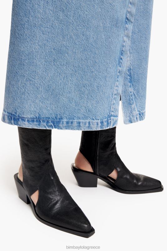 υποδήματα Bimba Y Lola δερμάτινο κομμένο μποτάκι L2L28600 μαύρος