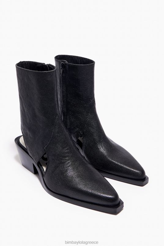 υποδήματα Bimba Y Lola δερμάτινο κομμένο μποτάκι L2L28600 μαύρος