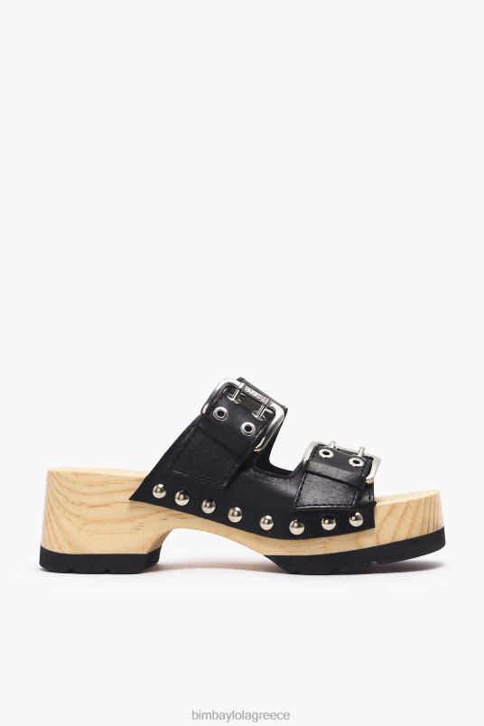 υποδήματα Bimba Y Lola δερμάτινο πέδιλο με τακούνι L2L28564 μαύρος