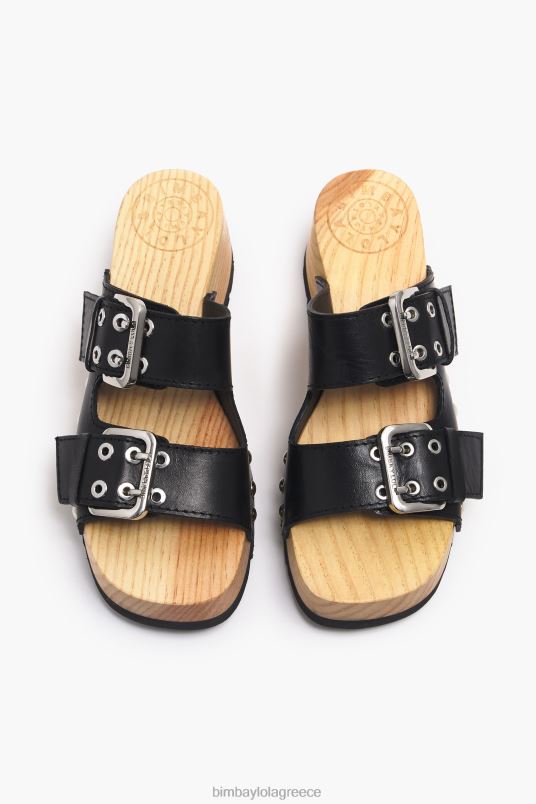 υποδήματα Bimba Y Lola δερμάτινο πέδιλο με τακούνι L2L28564 μαύρος