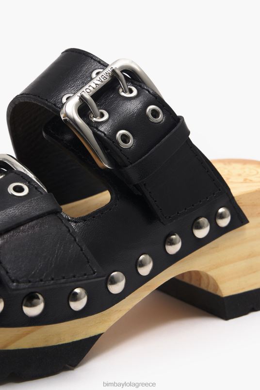 υποδήματα Bimba Y Lola δερμάτινο πέδιλο με τακούνι L2L28564 μαύρος