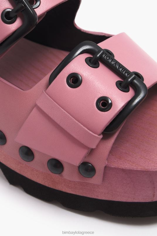 υποδήματα Bimba Y Lola δερμάτινο πέδιλο με τακούνι L2L28565 ροζ