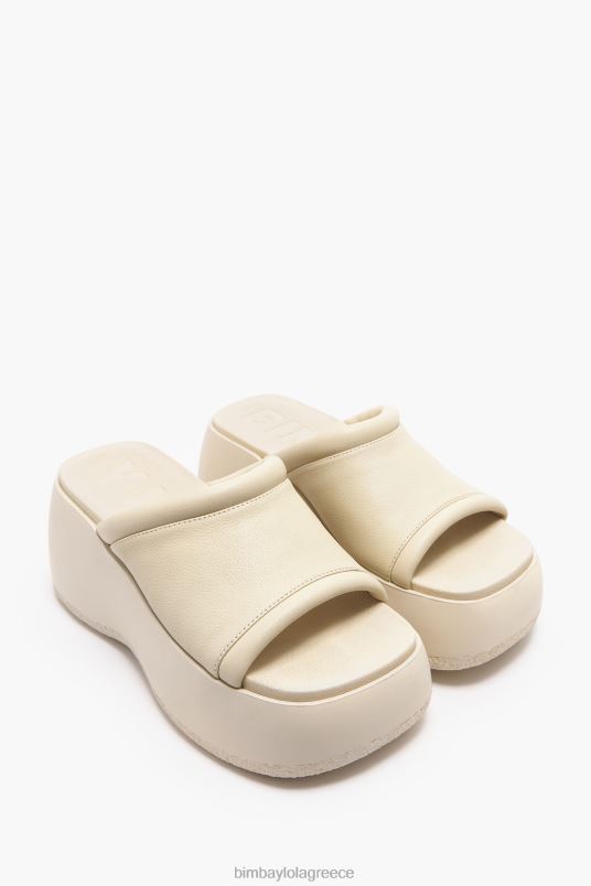 υποδήματα Bimba Y Lola δερμάτινο πέδιλο πλατφόρμας L2L28566 ελεφαντόδοντο