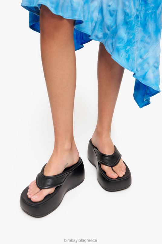 υποδήματα Bimba Y Lola δερμάτινο πέδιλο πλατφόρμας L2L28568 μαύρος