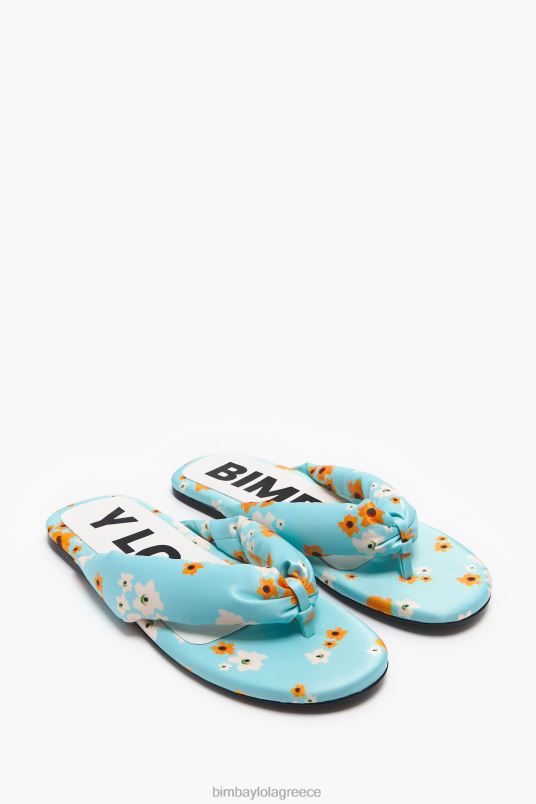 υποδήματα Bimba Y Lola ακρυλικά λουλούδια με στάμπα σωληνωτό επίπεδο σανδάλι L2L28571 μπλε