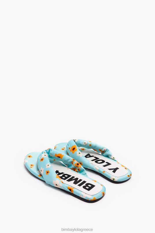 υποδήματα Bimba Y Lola ακρυλικά λουλούδια με στάμπα σωληνωτό επίπεδο σανδάλι L2L28571 μπλε