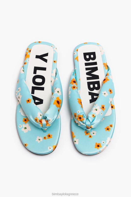 υποδήματα Bimba Y Lola ακρυλικά λουλούδια με στάμπα σωληνωτό επίπεδο σανδάλι L2L28571 μπλε