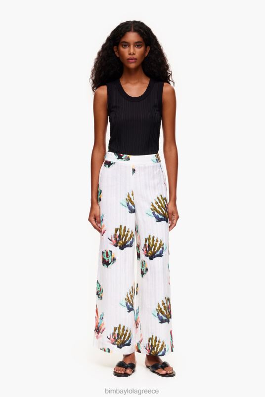 είδη ένδυσης Bimba Y Lola λινό παντελόνι με κοραλί στάμπα L2L28394 ελεφαντόδοντο