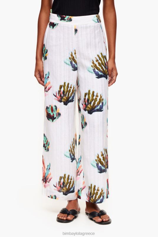 είδη ένδυσης Bimba Y Lola λινό παντελόνι με κοραλί στάμπα L2L28394 ελεφαντόδοντο