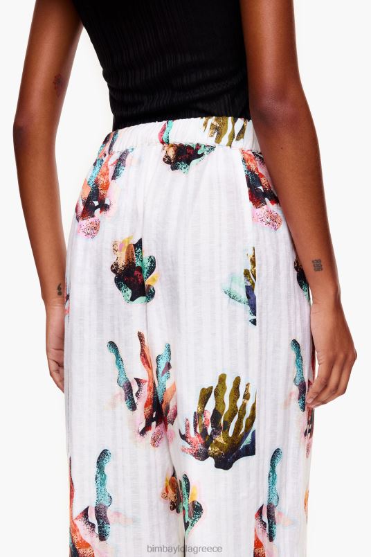 είδη ένδυσης Bimba Y Lola λινό παντελόνι με κοραλί στάμπα L2L28394 ελεφαντόδοντο