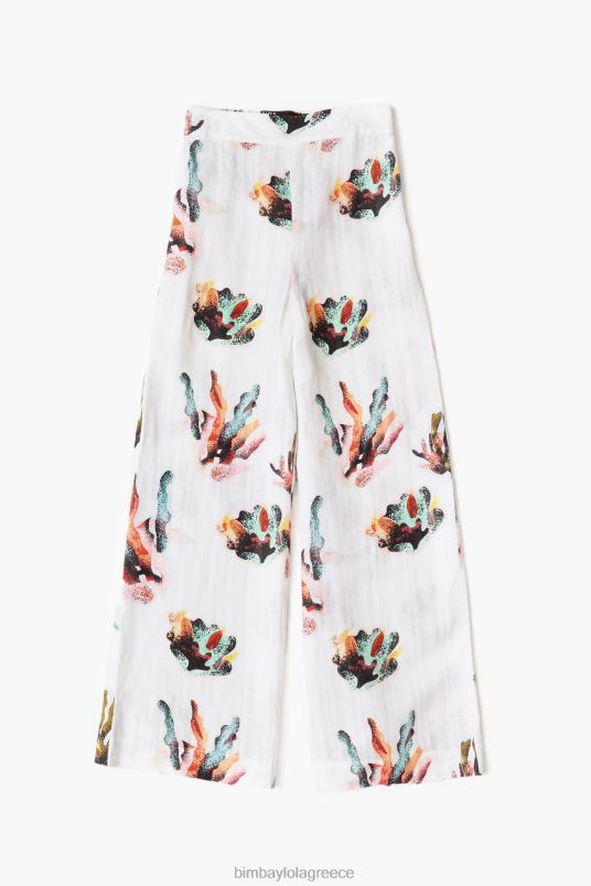 είδη ένδυσης Bimba Y Lola λινό παντελόνι με κοραλί στάμπα L2L28394 ελεφαντόδοντο