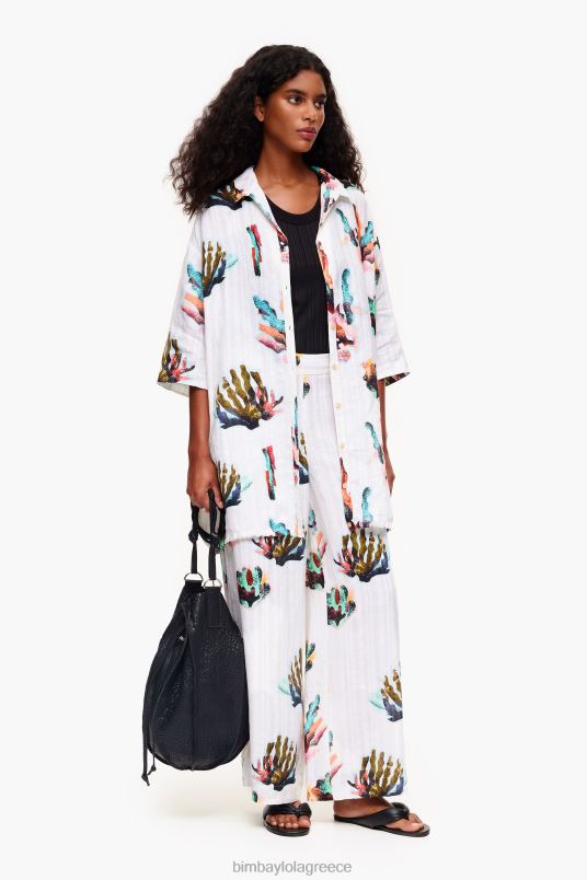 είδη ένδυσης Bimba Y Lola λινό παντελόνι με κοραλί στάμπα L2L28394 ελεφαντόδοντο