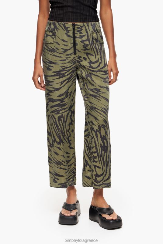 είδη ένδυσης Bimba Y Lola Χακί φτερό πεταλούδα δίχρωμο παντελόνι L2L28402 ρεύση