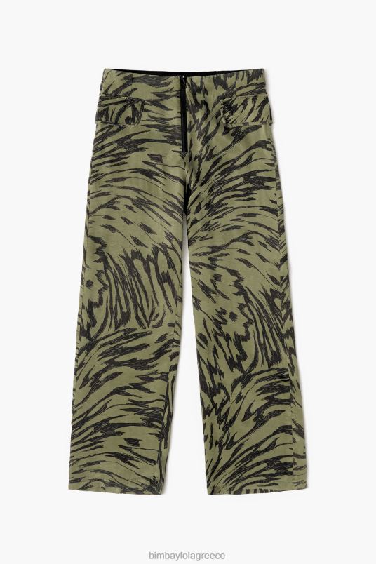 είδη ένδυσης Bimba Y Lola Χακί φτερό πεταλούδα δίχρωμο παντελόνι L2L28402 ρεύση