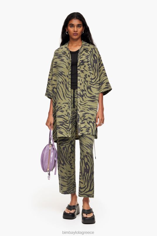 είδη ένδυσης Bimba Y Lola Χακί φτερό πεταλούδα δίχρωμο παντελόνι L2L28402 ρεύση