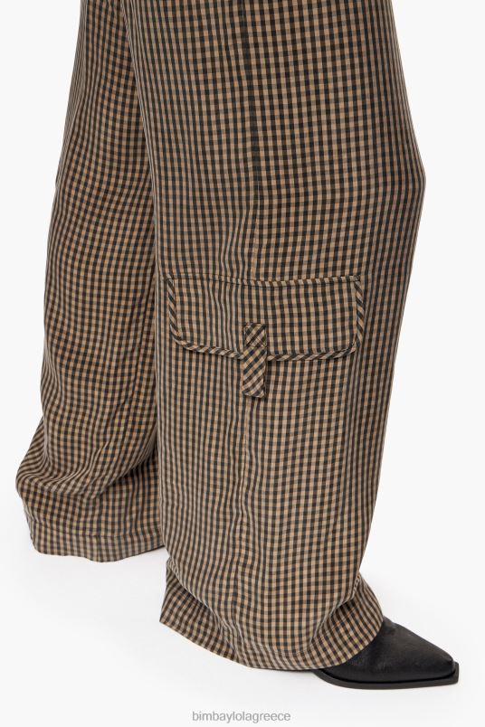 είδη ένδυσης Bimba Y Lola παντελόνι gingham cupro L2L28438 μαύρο και καφέ