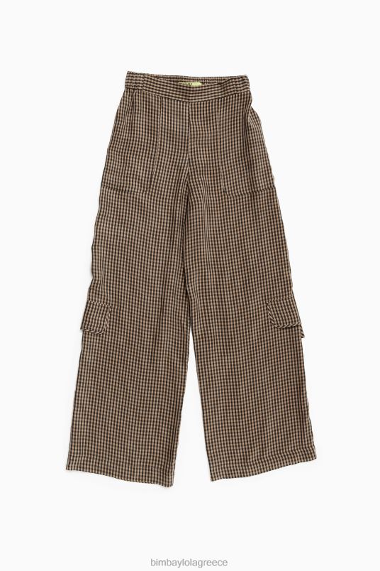 είδη ένδυσης Bimba Y Lola παντελόνι gingham cupro L2L28438 μαύρο και καφέ