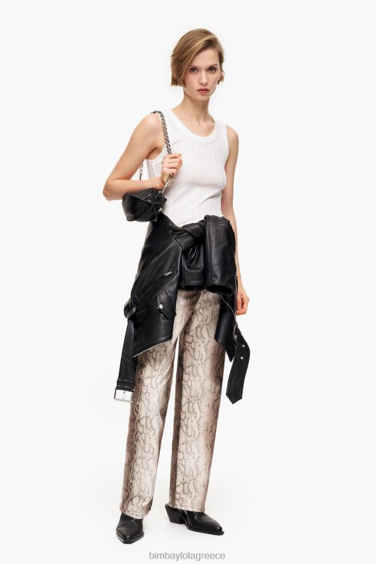 είδη ένδυσης Bimba Y Lola ίσιο cropped - ίσιο τζιν με στάμπα python pixel L2L28538 χακί