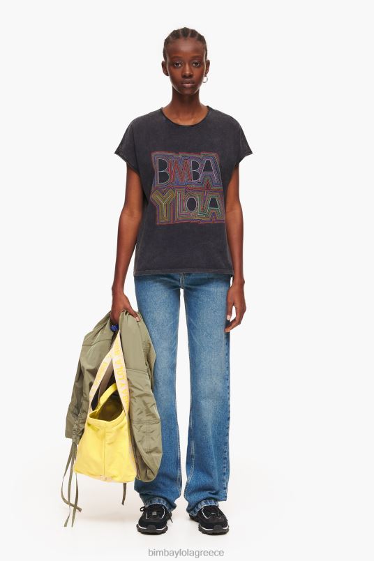 είδη ένδυσης Bimba Y Lola μπλουζάκι με λογότυπο L2L28259 πλυμένο μαύρο