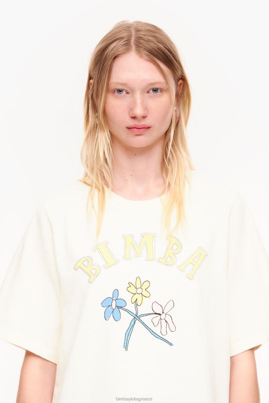 είδη ένδυσης Bimba Y Lola μπλουζάκι με λογότυπο βαμβακερό λουλούδι L2L28269 βανίλια