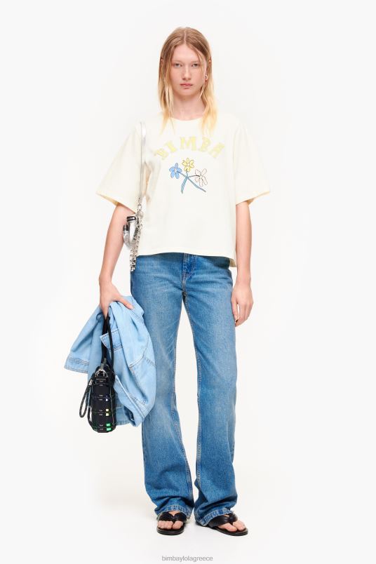 είδη ένδυσης Bimba Y Lola μπλουζάκι με λογότυπο βαμβακερό λουλούδι L2L28269 βανίλια