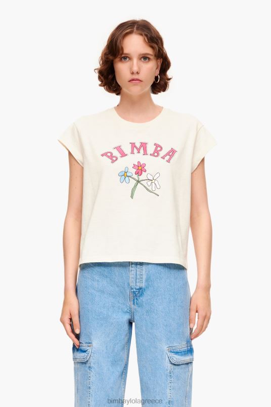 είδη ένδυσης Bimba Y Lola μπλουζάκι με λουλουδάτο λογότυπο L2L28275 εκρού
