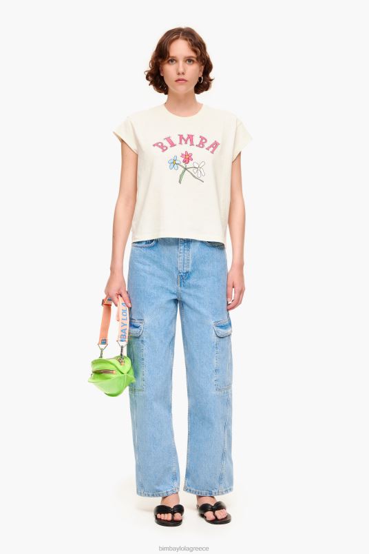 είδη ένδυσης Bimba Y Lola μπλουζάκι με λουλουδάτο λογότυπο L2L28275 εκρού