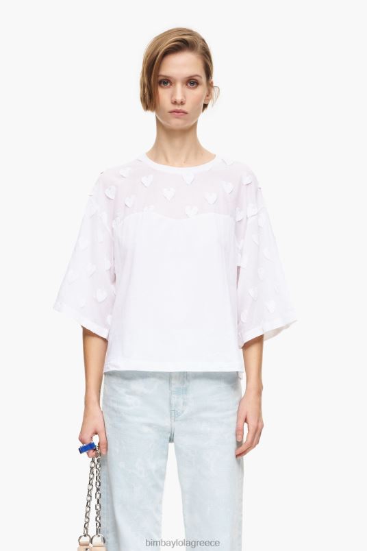 είδη ένδυσης Bimba Y Lola καρδιές βαμβακερό μπλουζάκι L2L28283 άσπρο