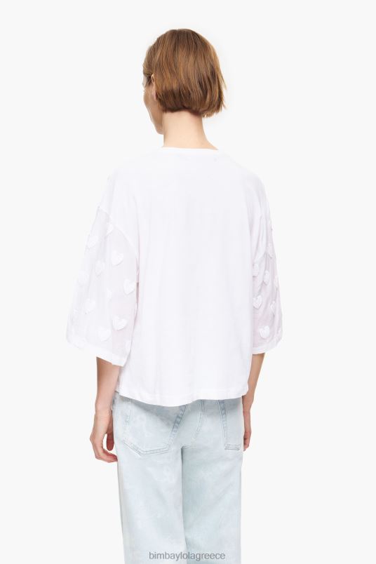 είδη ένδυσης Bimba Y Lola καρδιές βαμβακερό μπλουζάκι L2L28283 άσπρο