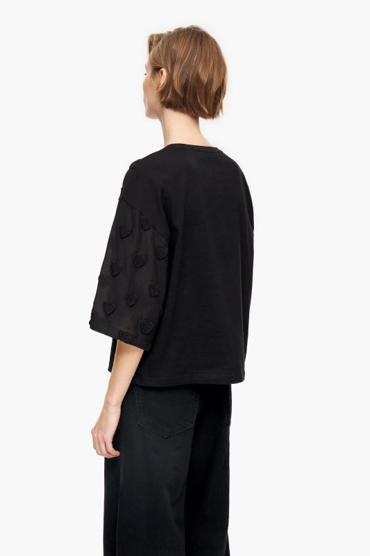 είδη ένδυσης Bimba Y Lola καρδιές βαμβακερό μπλουζάκι L2L28284 μαύρος