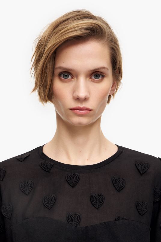 είδη ένδυσης Bimba Y Lola καρδιές βαμβακερό μπλουζάκι L2L28284 μαύρος