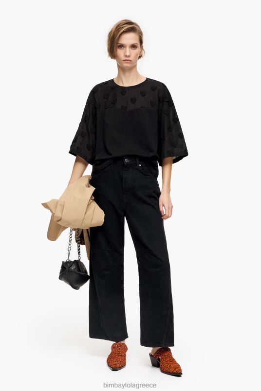 είδη ένδυσης Bimba Y Lola καρδιές βαμβακερό μπλουζάκι L2L28284 μαύρος