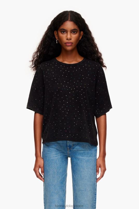 είδη ένδυσης Bimba Y Lola πολύχρωμο μπλουζάκι κουτί με πέτρες L2L28296 μαύρος