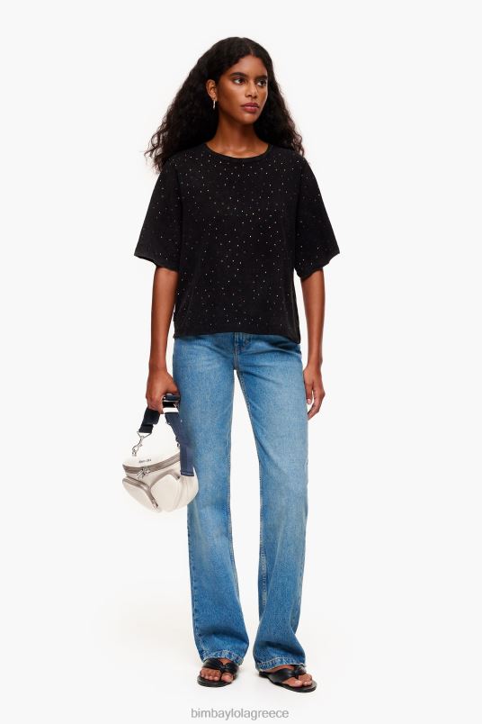 είδη ένδυσης Bimba Y Lola πολύχρωμο μπλουζάκι κουτί με πέτρες L2L28296 μαύρος