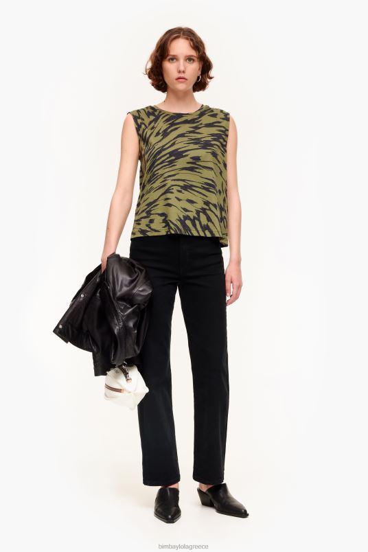 είδη ένδυσης Bimba Y Lola Βαμβακερό μπλουζάκι με στάμπα με φτερά πεταλούδας L2L28298 χακί