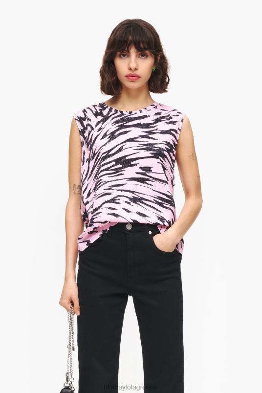 είδη ένδυσης Bimba Y Lola δίχρωμο βαμβακερό μπλουζάκι με φτερό πεταλούδας L2L28299 ροζ