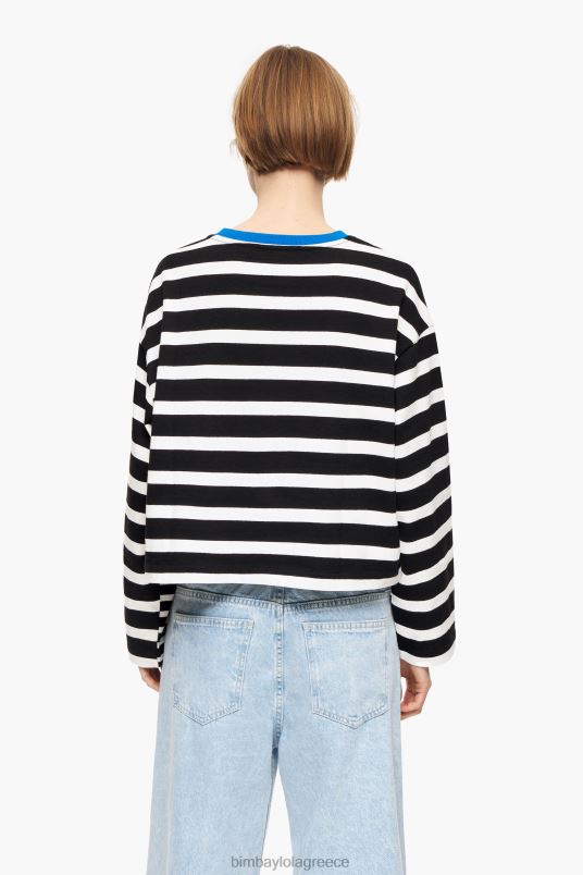 είδη ένδυσης Bimba Y Lola ριγέ βαμβακερό μπλουζάκι L2L28317 μαύρος