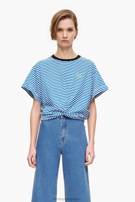 είδη ένδυσης Bimba Y Lola μπλουζάκι με κόμπο κουτί L2L28322 μπλε και άσπρο