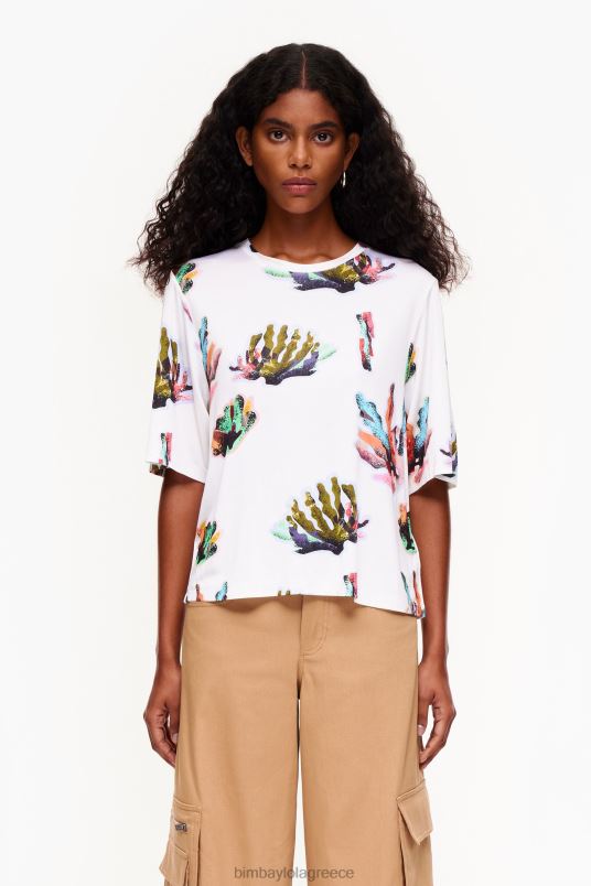 είδη ένδυσης Bimba Y Lola T-shirt με κοραλί στάμπα L2L28265 ελεφαντόδοντο