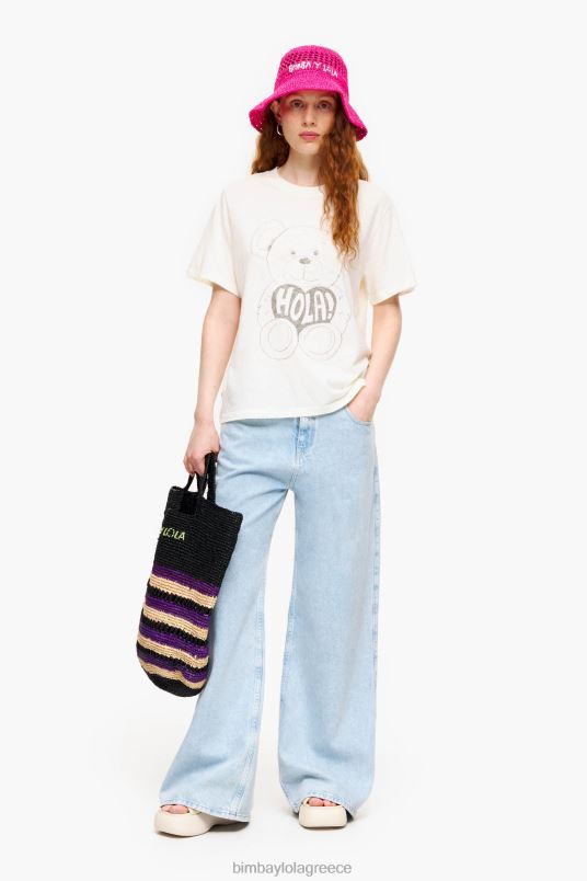 είδη ένδυσης Bimba Y Lola μπλουζάκι με στάμπα με αρκούδα panda L2L28271 εκρού