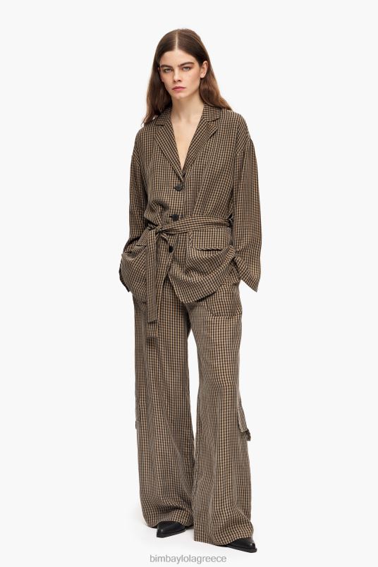 είδη ένδυσης Bimba Y Lola μπλέιζερ gingham oversize L2L28470 καφέ