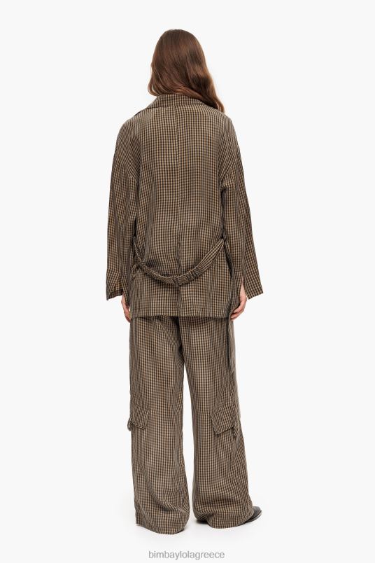 είδη ένδυσης Bimba Y Lola μπλέιζερ gingham oversize L2L28470 καφέ