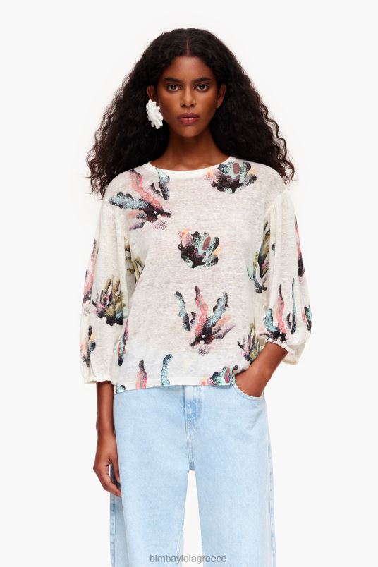 είδη ένδυσης Bimba Y Lola λινό πουλόβερ με στάμπα με κοράλλι L2L28353 ελεφαντόδοντο