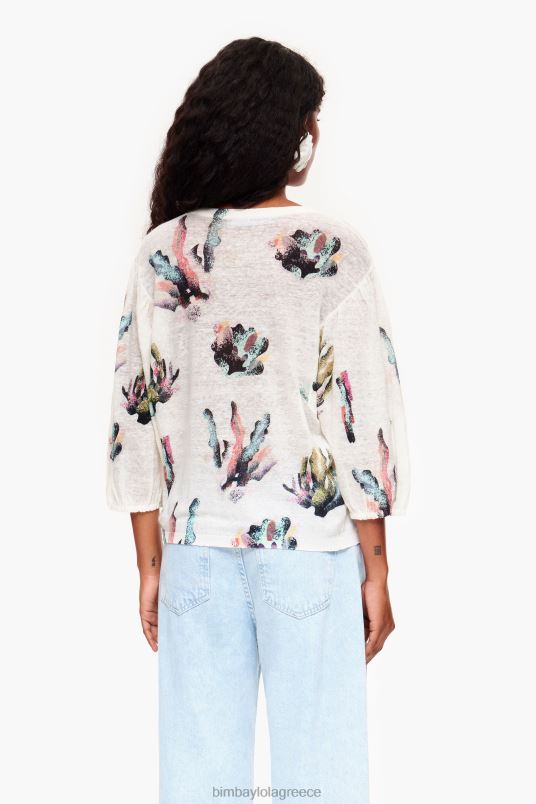 είδη ένδυσης Bimba Y Lola λινό πουλόβερ με στάμπα με κοράλλι L2L28353 ελεφαντόδοντο